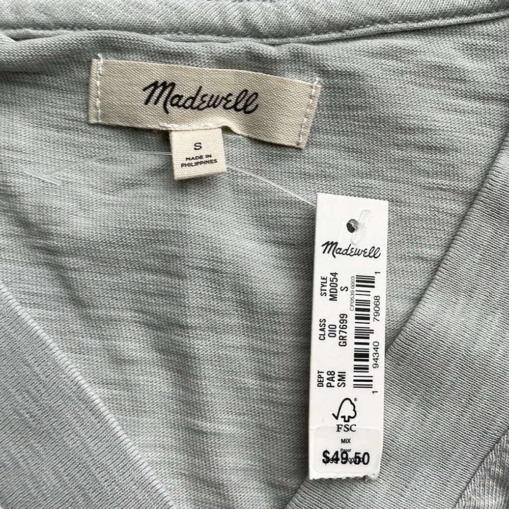 NWT Madewell Women's Henley Sage Button Collar T-Shirt - Size Small - Picture 5 of 5
